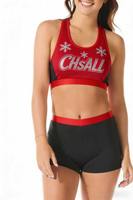 Camisetas y Tops Personalizados con Pedrería, Diseño Rojo Brillante, Ropa de Práctica de Animadoras, Shorts Brillantes, 2 Conjuntos de Uniformes