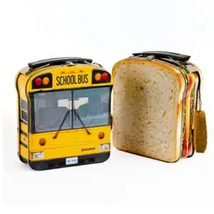 Conception personnalisée de boîte à lunch de style pain grillé pour autobus scolaire avec poignée jolies boîtes en métal promotionnelles boîte à lunch en étain pour sandwich