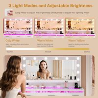 Grand miroir de coiffeuse moderne en bois avec éclairage LED 3 couleurs, plateau en verre transparent, 9 tiroirs, étagère ouverte et prise de courant pour chambre à coucher (pour femmes)
