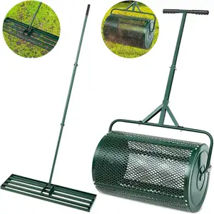 24 Inch Compost Spreader and 35 x 10 Inch Lawn Leveling Rake, Peat Moss Spreader