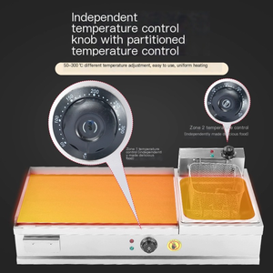 不锈钢电动烤架、铁板烧组合机带10升电动油炸锅多功能厨房设备 - Product Image 2