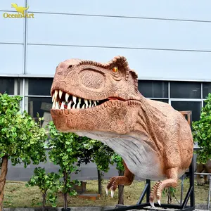 博物馆公园真人大小的机器人动画逼真的大型T-rex恐龙头模型动画恐龙