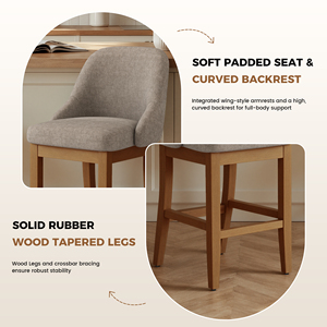 Ergonomic Modern Wing Arm Bar <b>Stools</b> High Density Foam <b>Cushion</b> Footrest Durable Solid Wood Frame for Outdoor Hotel Mall - Product Image 2