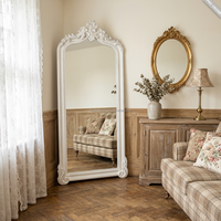 Miroir sur pied de luxe personnalisé ODM, style européen français, avec cadre en PU, miroir corporel en résine, arche antique baroque pour chambre à coucher