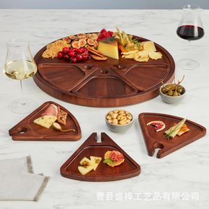 Bandeja Redonda Modular de Madera de Acacia con Soporte para Copas de Vino, para Frutas y Aperitivos, Diseño Multifuncional - Product Image 2