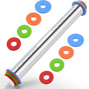 Kit Combo de Rolo de Massa Antiaderente Ajustável e Tapete de Confeitaria com Anéis de Espessura para Fondant, Pizza, Torta, Massa, Biscoitos (Vermelho) - Product Image 1