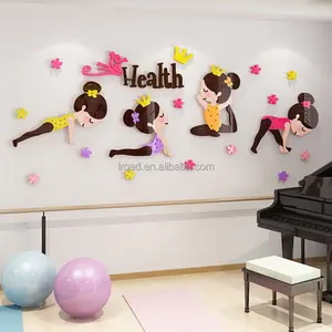 Adesivo de parede 3d de acrílico, adesivo decorativo de parede para sala de dança e yoga à prova d'água