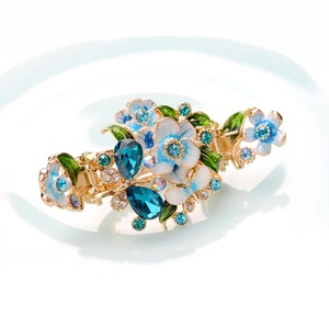 Pince à cheveux vintage en émail motif fleur et crabe, avec strass et paysage palacieux, fleurs colorées, pour femme - Product Image 1