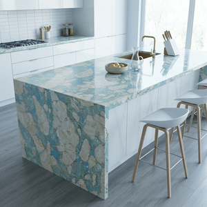 Dalles de quartz breccié de luxe en coquille d'huître bleue, quartz artificiel aigue-marine pour mur TV, décoration de comptoir de bar de villa de luxe - Product Image 2
