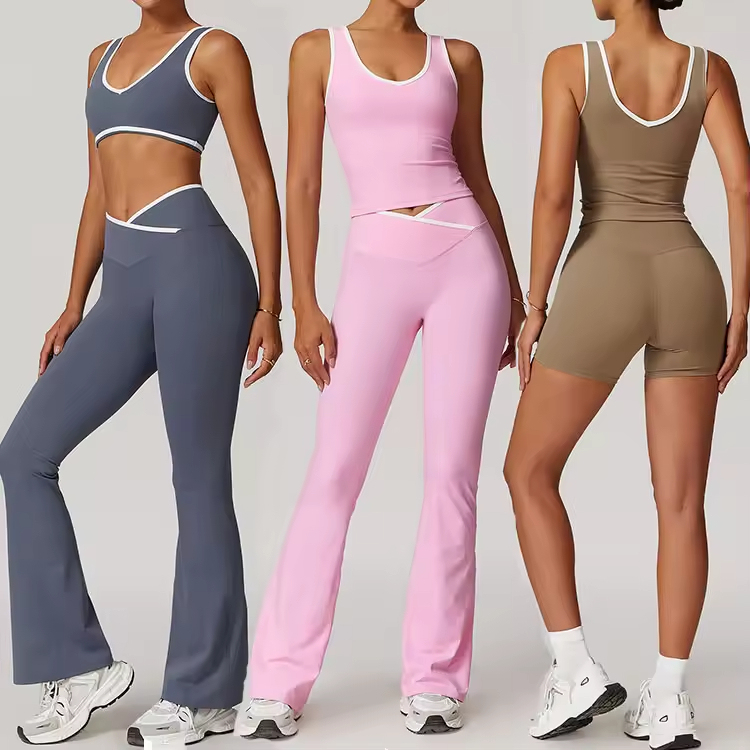 TZ8843 Women's Workout Clothes High Waist Active Running Yoga Set Naked Feeling Plus Size Contrast Sports Fitness Yoga Sets