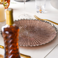 Irrégulier 3 pièces ensemble clair avec doré argent bordé rose argent Rose or dîner fruits 13 pouces verre chargeur assiettes pour mariage
