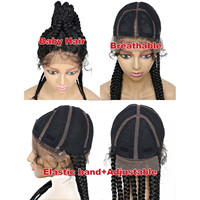 Perruque Lace Synthétique 24 pouces avec Tresses Box Braid, Cheveux de Bébé et Tresses Queue de Cheval à 8 Brins, Coiffure en Dentelle pour Femme