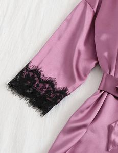 Conjunto de Pijama Sexy de Seda y Satén de Algodón de 4 Piezas con Bata, Encaje, Pantalones Cortos y Pantalones Largos para Descansar, Regalo - Product Image 2