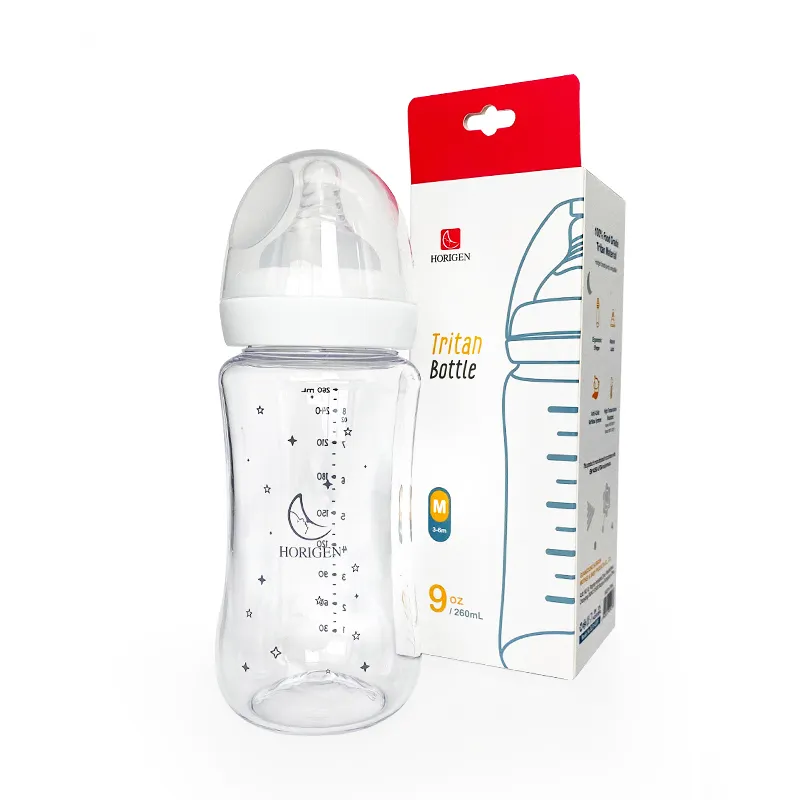 Usine oem produits pour bébés bouteilles de lait en plastique tritan haute transparence tétine en silicone de qualité alimentaire biberon pour bébé à col large