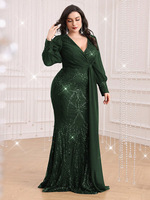 Robe longue élégante et sexy à col en V plongeant et à paillettes pour femmes, robe de soirée de luxe musulmane, jalabiya islamique avec traîne fluide