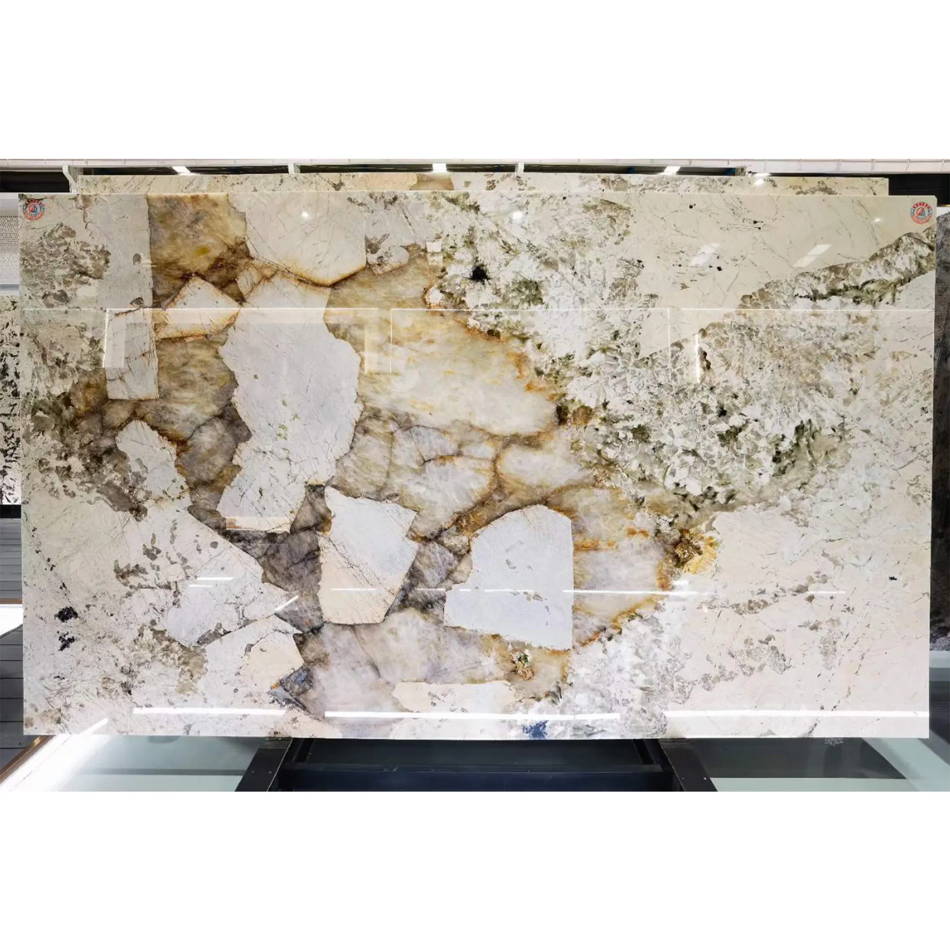 クリスタルパタゴニア花崗岩半透明バックライト付きオニキス背景壁タイル18mm3/4インチキッチンカウンター家具大理石トップ