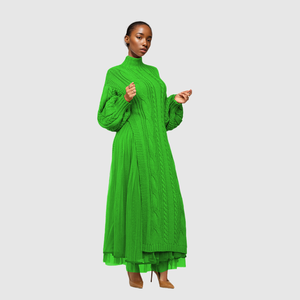 Nuevo Vestido de Punto de Malla con Cuello Alto, Manga Larga, Color Sólido, Estilo Casual y Moderno - Product Image 5