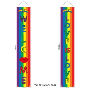 2PCS LGBTQ Gay <span class=keywords><strong>Lesbian</strong></span> Pride Love Is Love Welcome Rainbow Hanging Banner for Porch Wall - Product Image 1