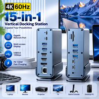 Stasiun Docking USB C 15-in-1 dengan Basis Putar, MST Tiga Layar, Tampilan Abnormal, Ekspansi Monitor HD DP 4K60Hz, Hub USB3.1 10G