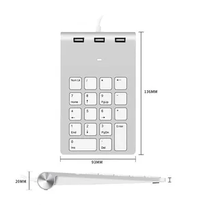 Keyboard numerik USB 2.0 dengan HUB multifungsi kasir akuntan keuangan komputer Universal berkabel Keypad senyap