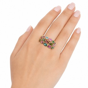 Bague ovale multi-tourmalines en or jaune 18 carats, 24 pierres, 5 carats, bijoux fins pour femme, luxe, sertissage à griffes - Product Image 5