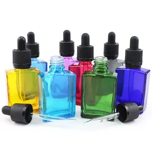 guangzhou packaging pastel 30ml essential oil pink green rectangle square serum matte black glass dropper bottle with dropper