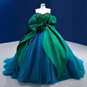 Jancember 222189 Luxury Soft Satin Green And Blue Party Prom Evening Dresses