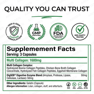 OEM Multi-Kollagen-Komplex Kapseln Multi-Kollagen für Frauen & Männer Typ I <span class=keywords><strong>II</strong></span> III V X Weidehaltung 150 Kapseln - Product Image 3