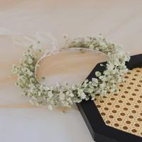 Mahkota Bunga Pengantin Buatan Tangan Kelas Atas yang Dapat Disesuaikan, Bunga Kering Alami Hydrangea Baby's Breath, Set Kotak Hadiah, Terlaris