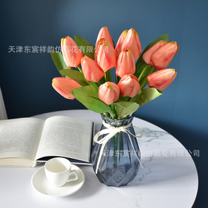 Dongchen Crafts <b>Artificial</b> Tulip Bouquet 7 Pieces Silk <b>Flower</b> <b>Arrangement</b> Home Decoration Minimalist Style - Product Image 4