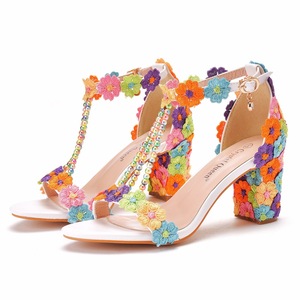 S3954R 2024 Nuevos Zapatos de Novia con Tacón Alto y Punta Puntiaguda, Cómodos, con Cuentas, Encaje y Flores, con Pedrería - Product Image 6
