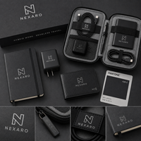 Ensemble cadeau d'affaires personnalisé avec logo pour clients, comprenant un organiseur de technologie, un chargeur, un étui pour passeport et un carnet