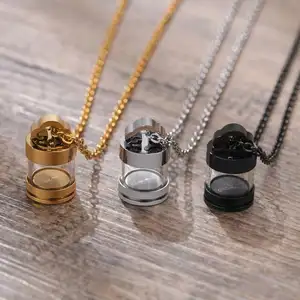 Stainless steel necklace glass transparent open pendant urn perfume bottle titanium steel men's and women's necklaces