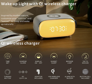 Thông Minh Mặt Trời Mọc Đồng Hồ Báo Thức Thức Dậy Ánh Sáng Với Qi Sạc Không Dây Thiên Nhiên Hộp Âm Thanh Hỗ Trợ Giấc Ngủ Thiết Bị Kỹ Thuật Số Bảng Đồng Hồ - Product Image 2
