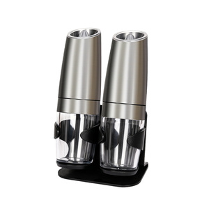 Moulin à poivre électrique à gravité en acier inoxydable, lot de 2, avec support et lumière LED bleue pour la cuisine - Product Image 3