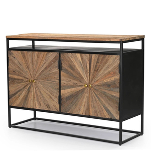 Industrial Wagon Wood <b>Sideboard</b> Cabinet with Black Metal Coating Mild Steel Frame Natural Wood Finish <b>Storage</b> Console for Home - Product Image 1