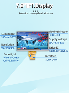Display TFT da 7 Pollici RGB 50PIN 800X480, Modulo Schermo LCD con <span class=keywords><strong>Touch</strong></span> Resistivo o Capacitivo, Fornitura di Fabbrica CLX - Product Image 2
