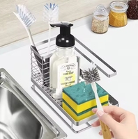 Support de rangement adhésif sans perçage en acier inoxydable chromé pour évier de cuisine, porte-éponge pour évier