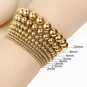 Pulsera de cuentas de Oro 2mm 3mm 4mm 5mm 6mm <span class=keywords><strong>8mm</strong></span> 10mm 18K oro Acero inoxidable bola de oro pulseras de cuentas para mujer - Product Image 4