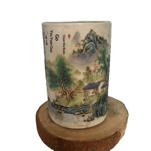 Porte-pinceaux paysager Famille-rose de la période <span class=keywords><strong>Guangxu</strong></span> de la dynastie Qing, pièce décorative antique, porcelaine vintage de style chinois, 11 cm - Product Image 5