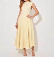 Robe midi sans manches à col montant pour femme, couleur unie, élégante, style français, évasée, pour le bureau, cocktail, invitées de mariage, vente en gros, personnalisable OEM
