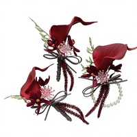 Bunga Calla Lily Rose untuk Pernikahan, Boutonniere Kain, Bunga Lapel, Corsage Pergelangan Tangan, Dekorasi untuk Pengantin Pria, Pengantin Wanita, dan Tamu