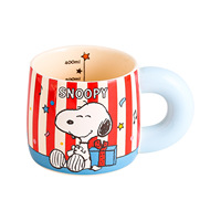 Nouvelles tasses en céramique colorées de style pierre, grande capacité, rayées, motif dessin animé mignon, compatibles lave-vaisselle et micro-ondes, coffret cadeau, tasses d'anniversaire