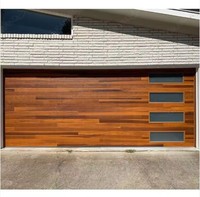 Porte de garage électrique moderne LONG TAI en chêne blanc américain avec fenêtres de perspective à surface finie pour les maisons