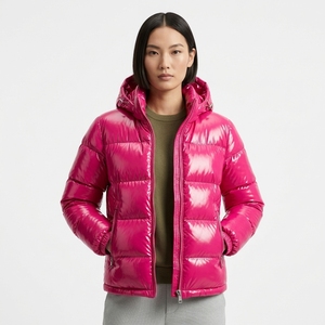 Chaqueta acolchada rosa con capucha, nueva y popular, para mujer, abrigo de invierno con cierre de cremallera a prueba de viento, unisex. - Product Image 1