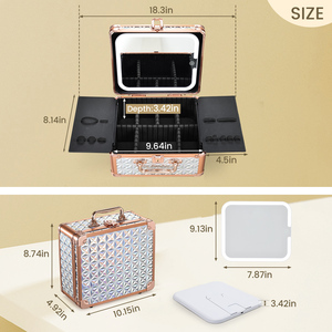 Estuche <span class=keywords><strong>de</strong></span> Maquillaje <span class=keywords><strong>de</strong></span> Viaje <span class=keywords><strong>de</strong></span> Aluminio Vintage, Espejo LED con Brillo Ajustable, Gran Capacidad, Resistente al Agua, Ligero y Portátil - Product Image 6