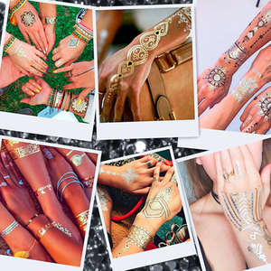 Grand <span class=keywords><strong>Tatouage</strong></span> Temporaire Imperméable Métallique Or Argent et Noir Body Art Plumes de Phénix - Product Image 5