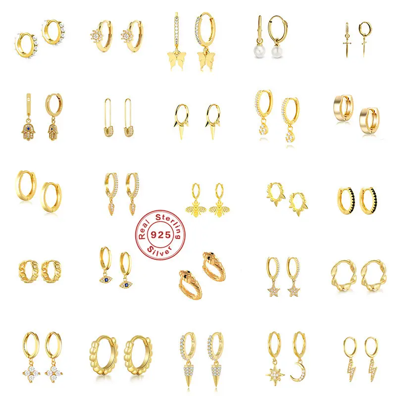 Custom wholesale hoop earring zircon fine jewelry aretes de plata 925 sterling silver 18k gold plated jewelry