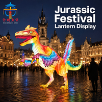Lanterne géante de dinosaure en soie animatronique pour l'extérieur, sculpture lumineuse LED colorée de Raptor pour parc à thème