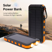Batterie externe 20000mAh à charge solaire, étanche, double USB, support Type C, entrée DC, polymère lithium, protection contre la surcharge